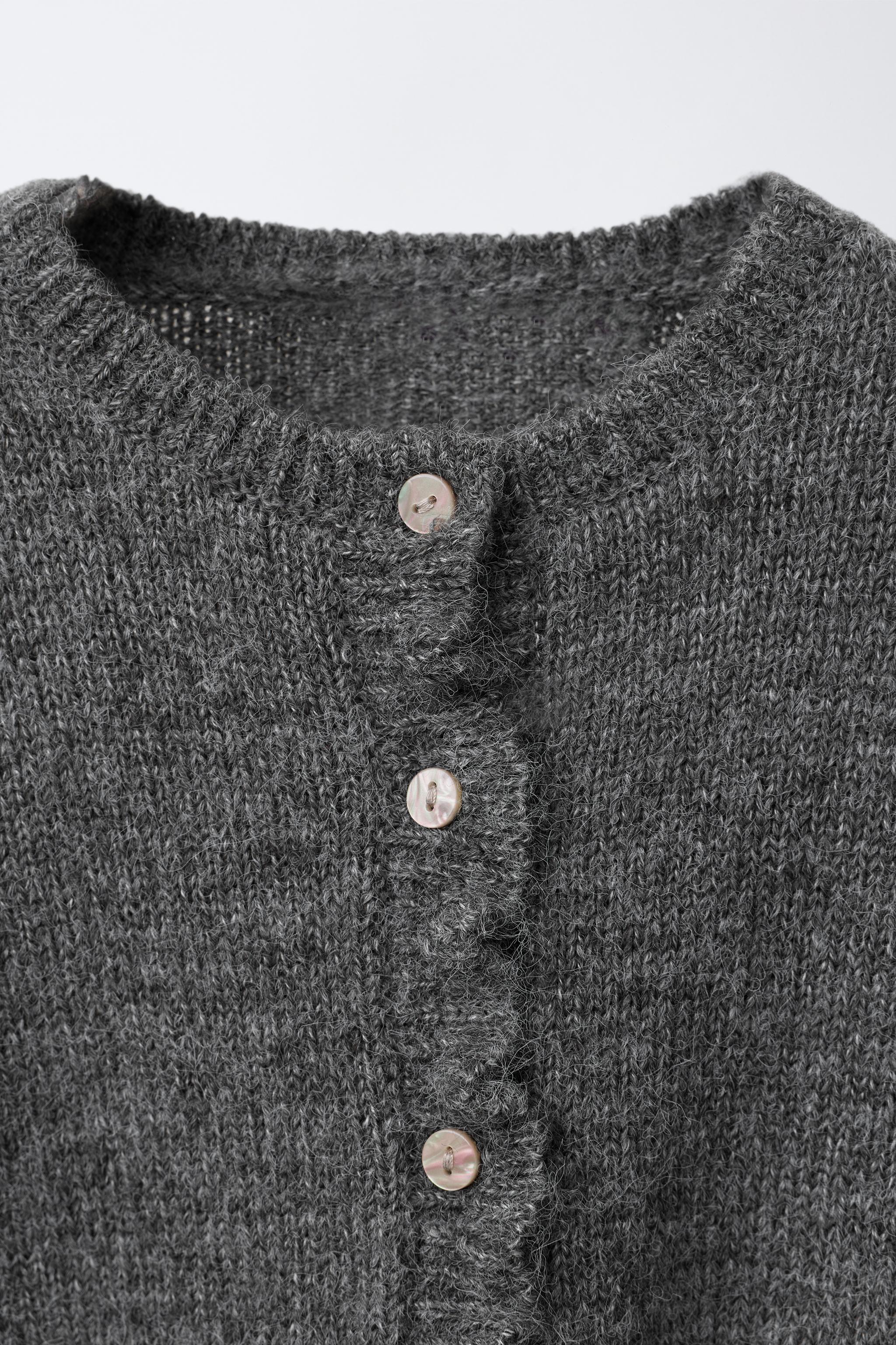 RUFFLED WOOL KNIT CARDIGAN